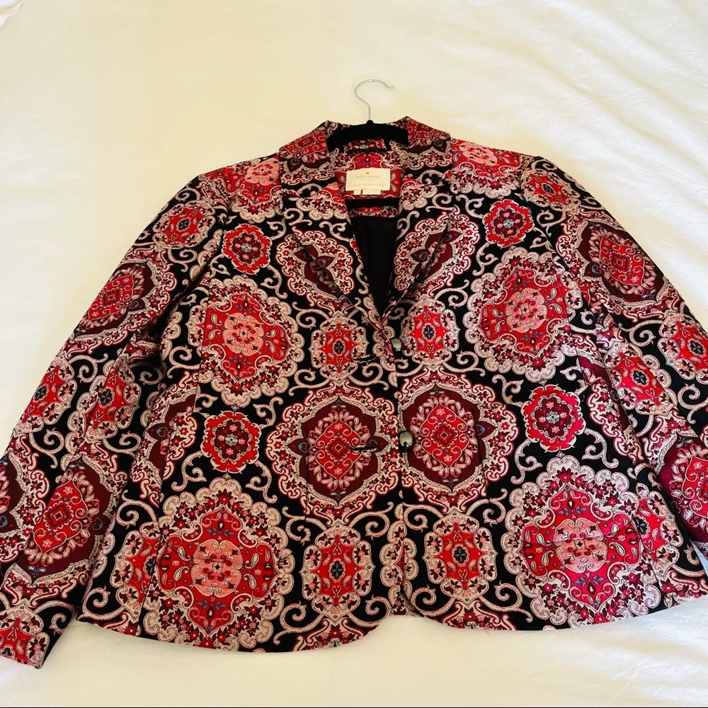 Kate Spade red black brocade jacket 2